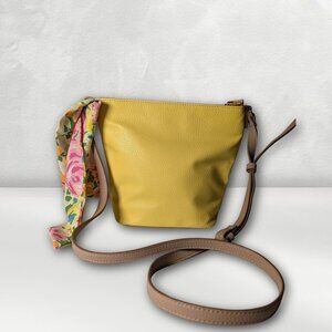 ANNE KLEIN Yellow & White Colorblock Bucket Crossbody Bag w/ Floral Scarf